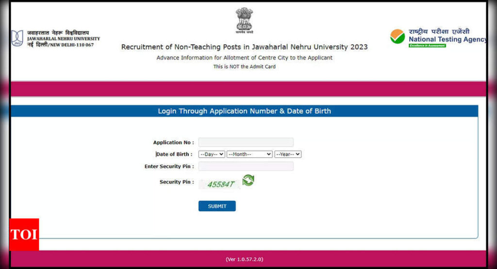 NTA JNU Various Non Teaching Post Exam City 2023 released, download here