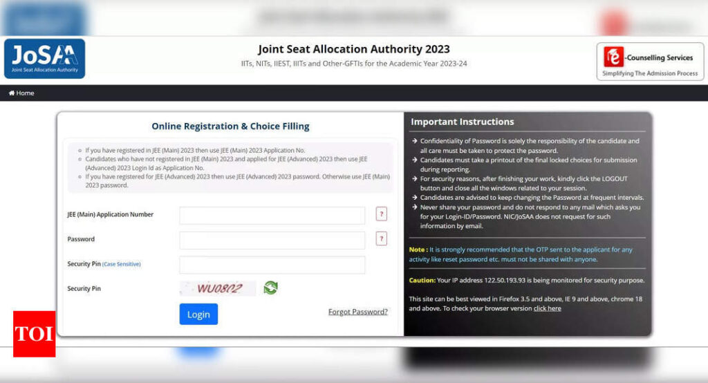 JoSAA Counselling 2023 registration begins at josaa.nic.in, direct link here