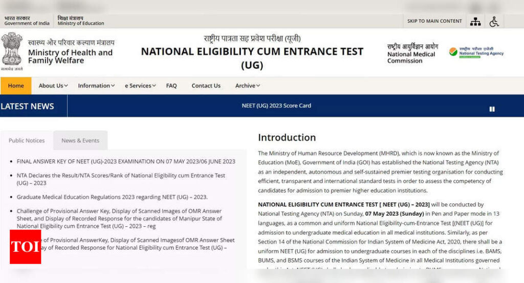 NEET UG Final Answer Key 2023 released on neet.nta.nic.in, download link here