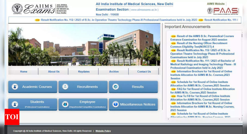 AIIMS NORCET-4 results and seat allocation list for B.Sc. Paramedical courses released on aiimsexams.ac.in; download here