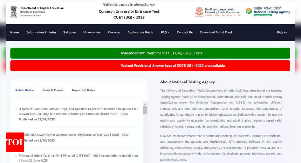 CUET UG 2023 Answer Key: Updated Provisional Answer Keys released on cuet.samarth.ac.in, link here