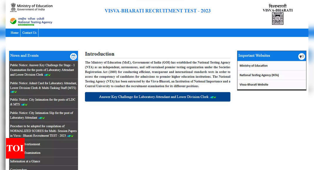 NTA releases answer key for Visva Bharati University non-teaching ...