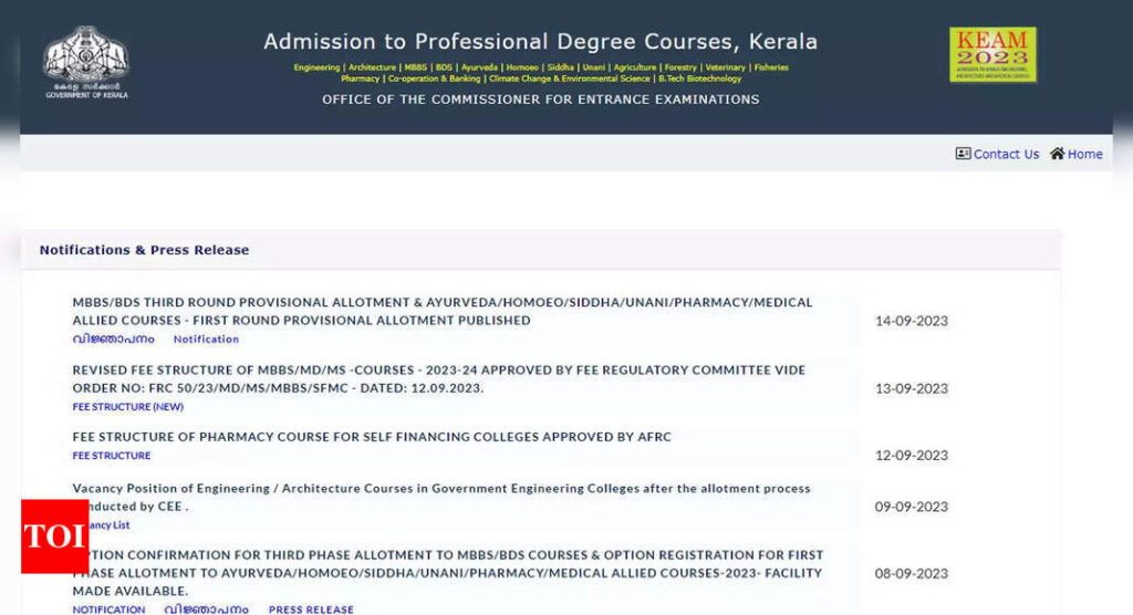 KEAM 2023: Kerala CEE 3rd round MBBS/BDS and 1st round allied courses provisional allotment released