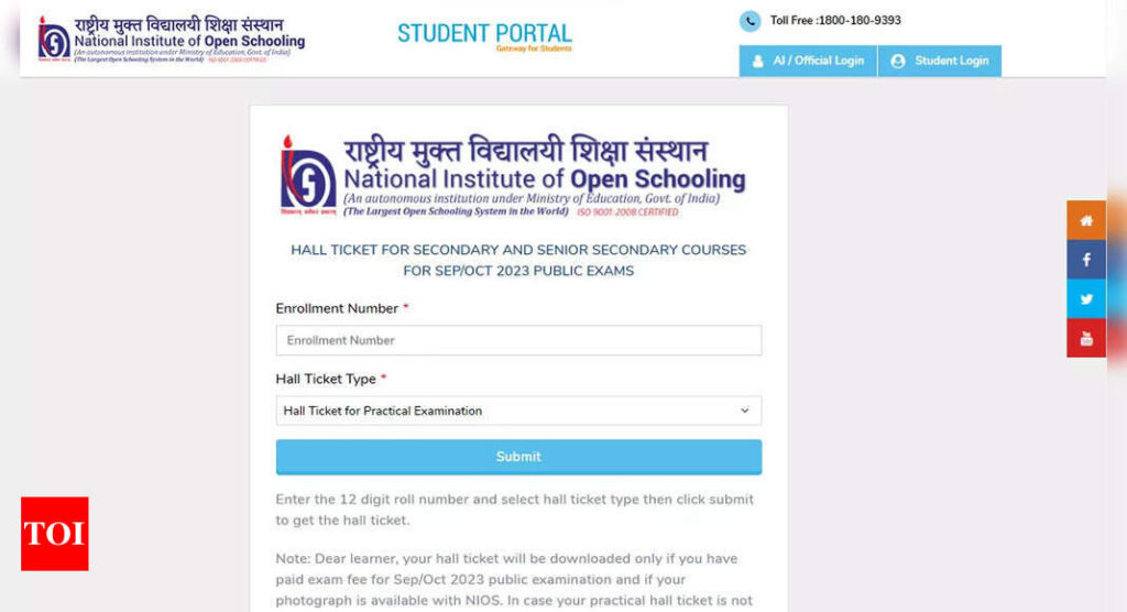 NIOS releases admit cards for Class 10th and 12th Sept-Oct practical exams 2023; download here