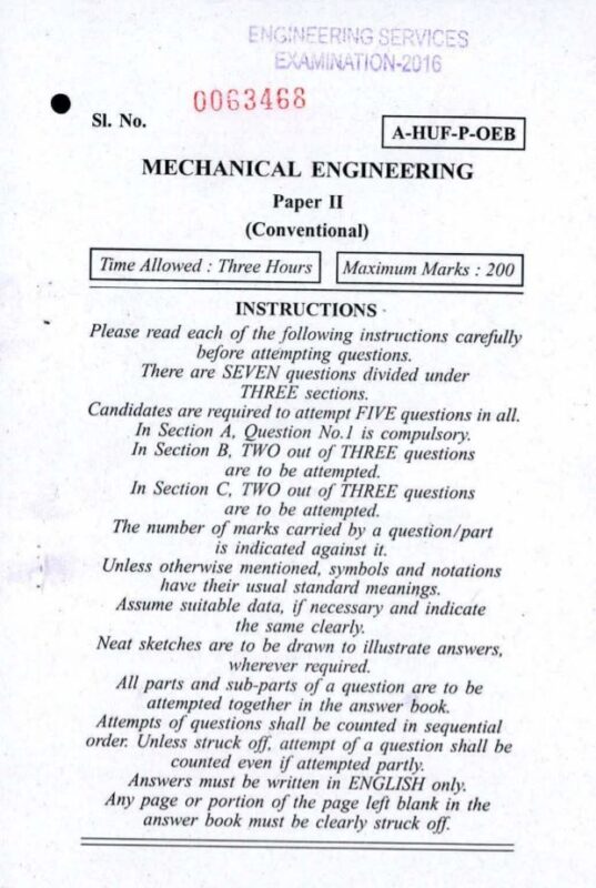 UPSC Question Paper Mechanical 2016 Paper 2
